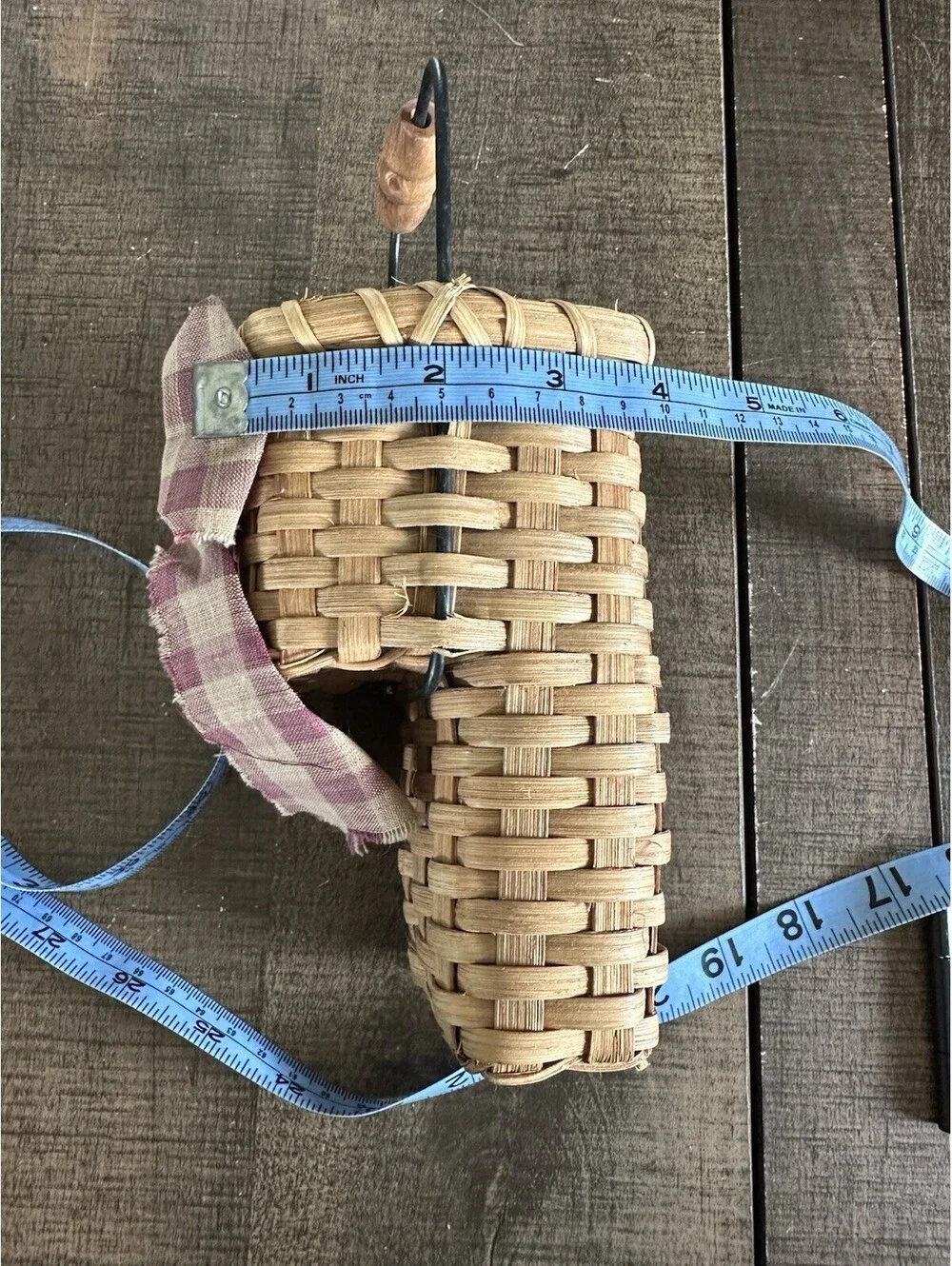Vintage Woven Basket with Fabric Bow
